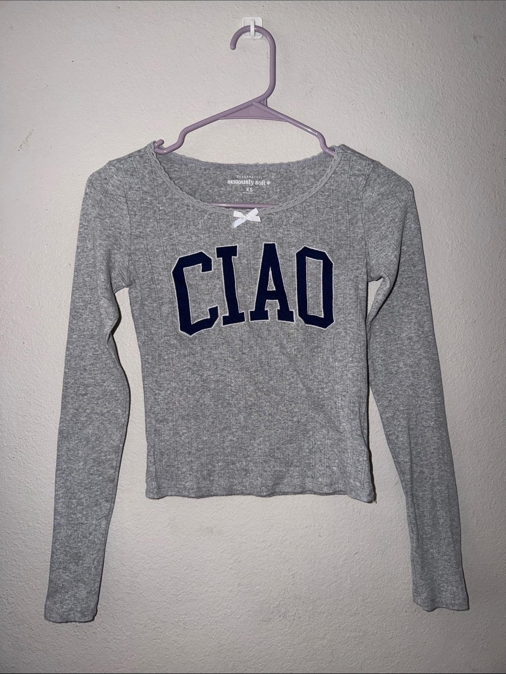 Aeropostale Gray 'CIAO' Scoop Neck Long-Sleeve Sweater